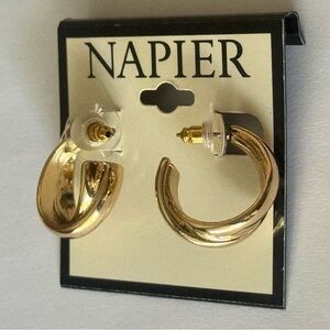 NWT Beautiful Napier Shiny Gold Curved Hoop Earrings